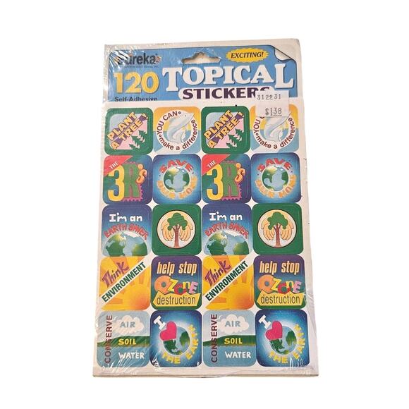 Vtg Eureka Topical Scented Stickers Earth Day Blueberry Sealed 6 Sheets-120 Totl - Picture 1 of 5
